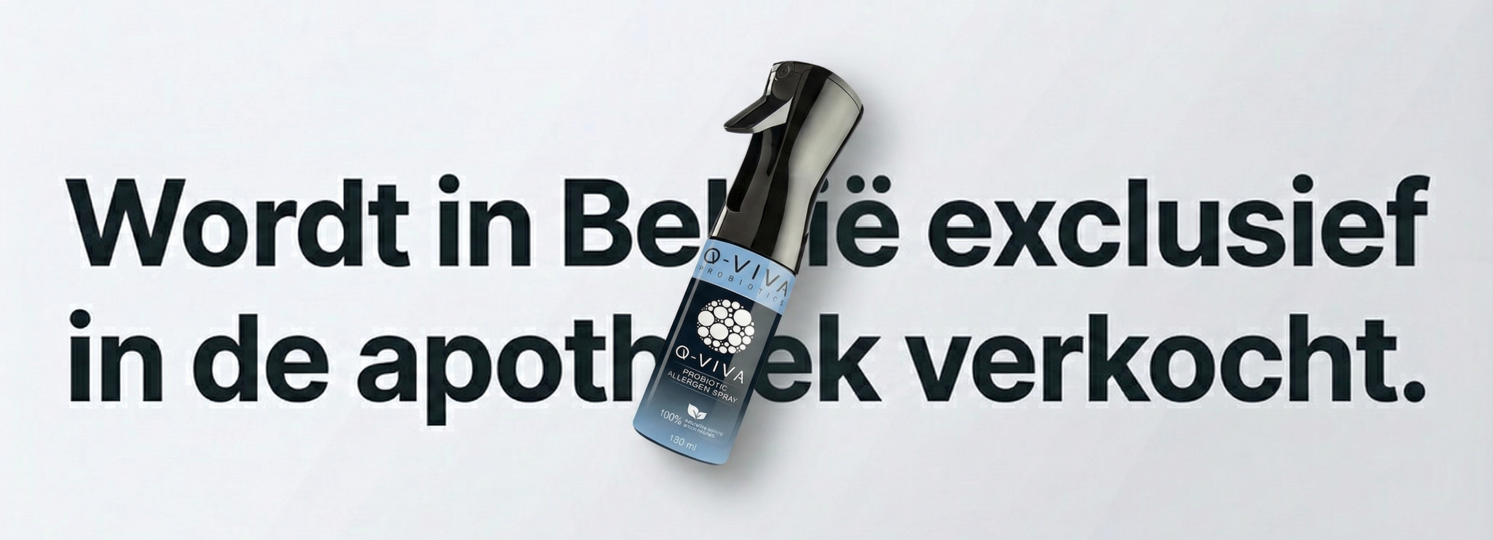 Q-Viva Allergen Spray met boodschap dat het product exclusief in Belgische apotheken verkrijgbaar is