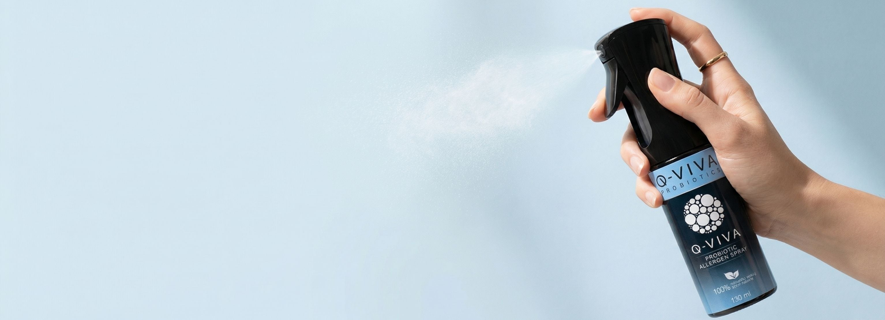 Q-Viva probiotische producten met allergeen spray, sport spray en skin conditioner voor thuis, sport en huidverzorging