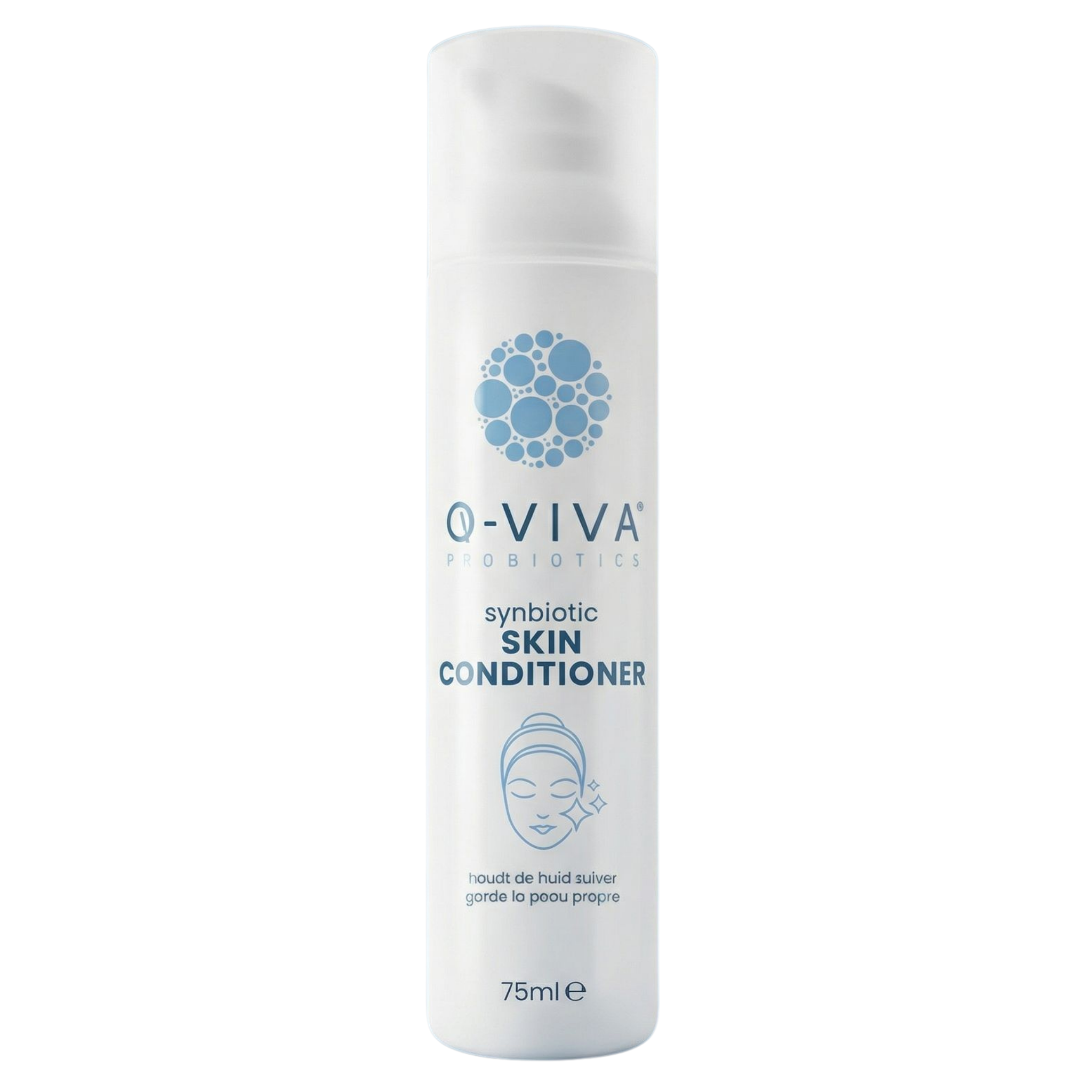 Q-Viva Skin Conditioner fles met focus op het ondersteunen van de huidbalans en microbioomvriendelijke verzorging